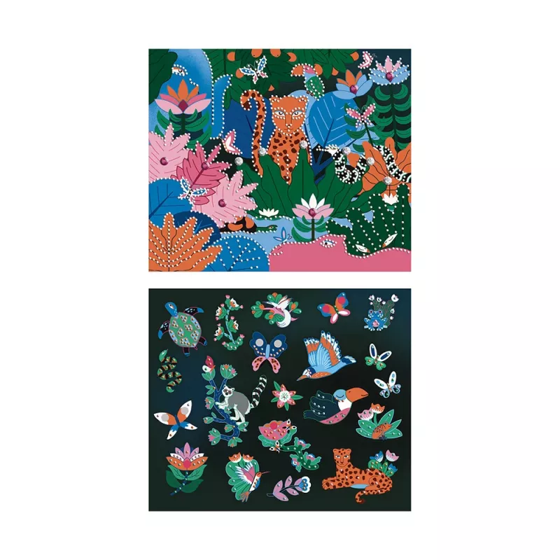 Janod Glow-in-the-Dark Crystal Mosaic Craft Kit - Night Jungle - Kūrybinis rinkinys vaikams nuo 6 metų