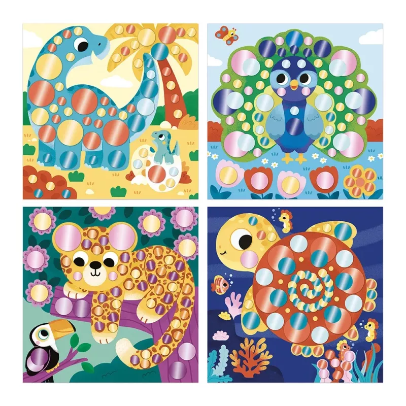 Janod My Arts & Crafts 3+ Creative Sticker Art Kit su metalizuotais apvaliais lipdukais