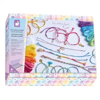 Janod Creative Craft Kit for Jewelry Making Rainbow Bracelets 30 Pieces 8+