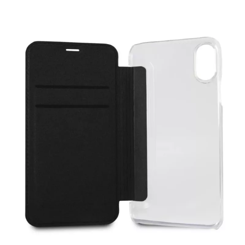 Karl Lagerfeld KLFLBKPXKSB Signature Glitter Bookcase, skirtas iPhone X/Xs, juoda