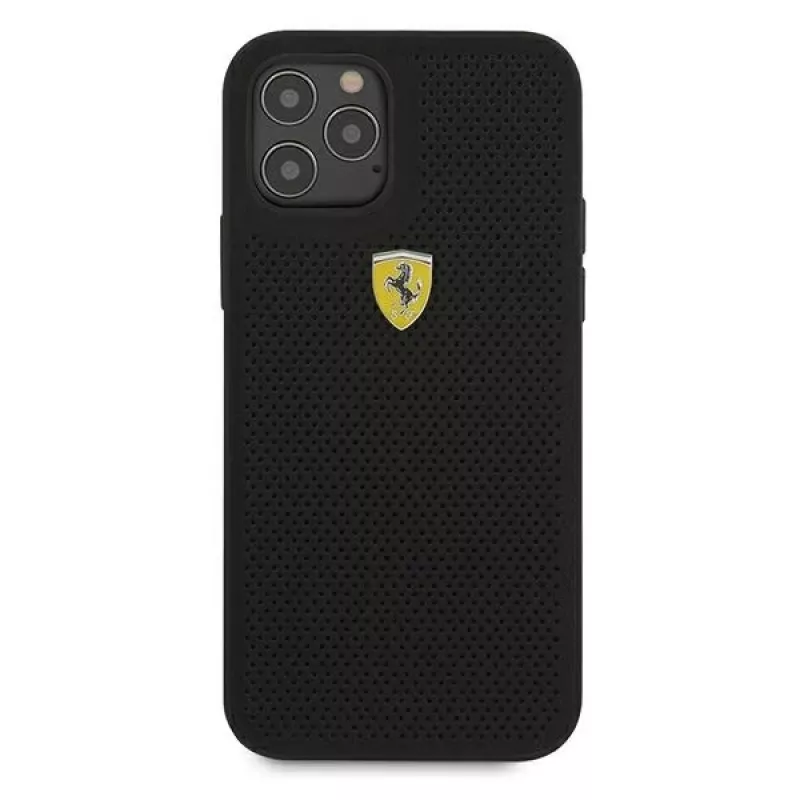 Ferrari FESPEHCP12MBK iPhone 12/12 Pro 6,1 colio juodas kietasis dėklas „On Track Perforated“