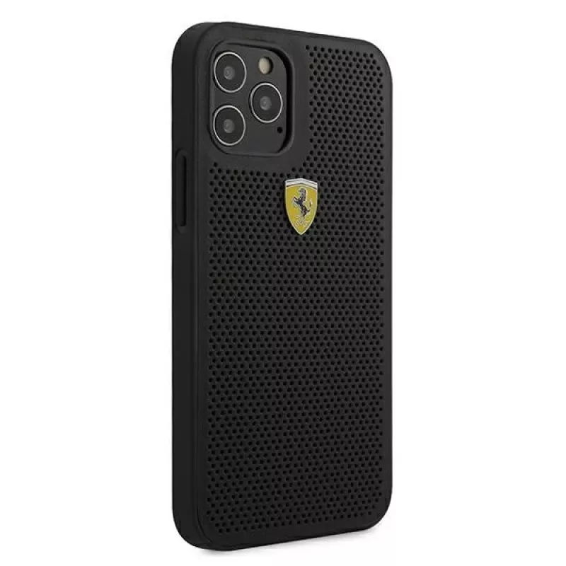 Ferrari FESPEHCP12MBK iPhone 12/12 Pro 6,1 colio juodas kietasis dėklas „On Track Perforated“