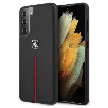 Ferrari FEOSIHCS21SBK Off Track Leather Nylon Stripe Hard Case, skirta Samsung Galaxy S21 (G991) – juoda