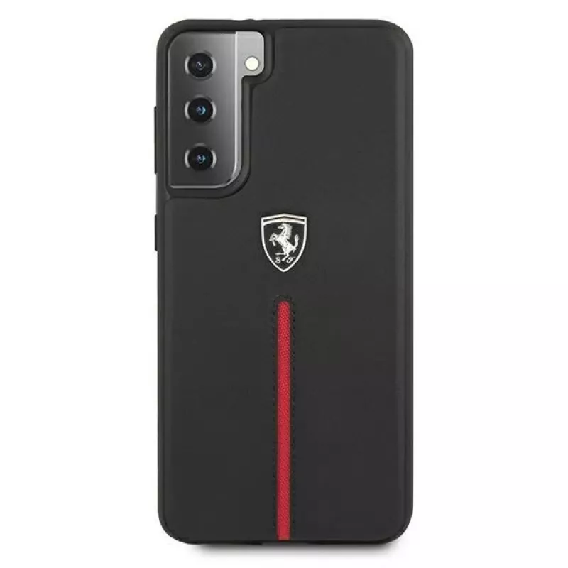 Ferrari FEOSIHCS21SBK Off Track Leather Nylon Stripe Hard Case, skirta Samsung Galaxy S21 (G991) – juoda
