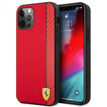 Ferrari FESAXHCP12LRE iPhone 12 Pro Max 6,7 colio raudonas kietas dėklas On Track Carbon Stripe
