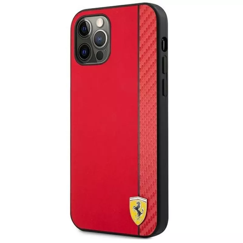 Ferrari FESAXHCP12LRE iPhone 12 Pro Max 6,7 colio raudonas kietas dėklas On Track Carbon Stripe