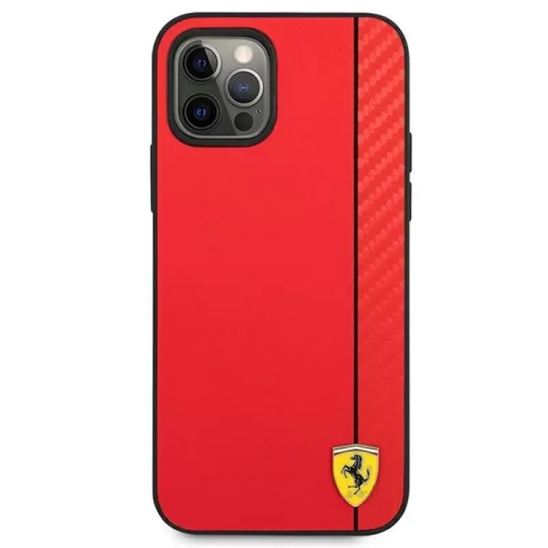 Ferrari FESAXHCP12LRE iPhone 12 Pro Max 6,7 colio raudonas kietas dėklas On Track Carbon Stripe