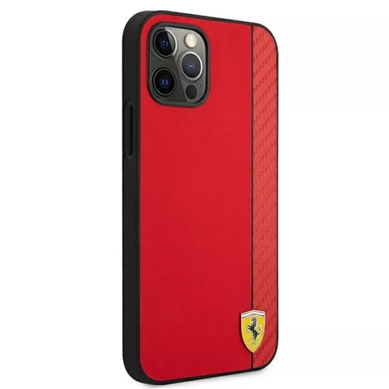 Ferrari FESAXHCP12LRE iPhone 12 Pro Max 6,7 colio raudonas kietas dėklas On Track Carbon Stripe