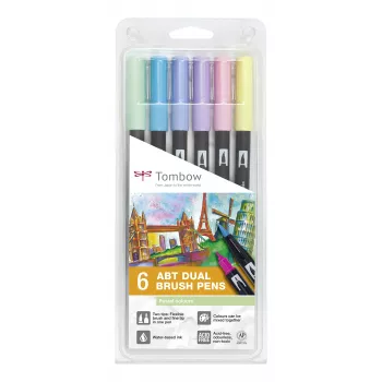 Tombow ABT-6P-2 Dual Brush Pen Set – 6 spalvų, dvispalvis rašiklis su šepetėlio ir smulkiu antgaliu