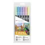 Tombow ABT-6P-2 Dual Brush Pen Set – 6 spalvų, dvispalvis rašiklis su šepetėlio ir smulkiu antgaliu
