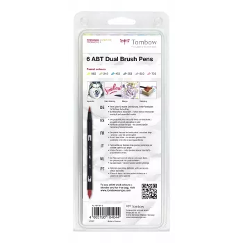 Tombow ABT-6P-2 Dual Brush Pen Set – 6 spalvų, dvispalvis rašiklis su šepetėlio ir smulkiu antgaliu
