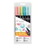 Tombow ABT-6P-4 Dual Brush Pen Set - 6 rašiklių rinkinys su smulkiu ir šepetėlio antgaliu, įvairiaspalviai, apvalūs