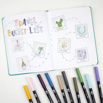 Tombow ABT-6P-4 Dual Brush Pen Set - 6 rašiklių rinkinys su smulkiu ir šepetėlio antgaliu, įvairiaspalviai, apvalūs