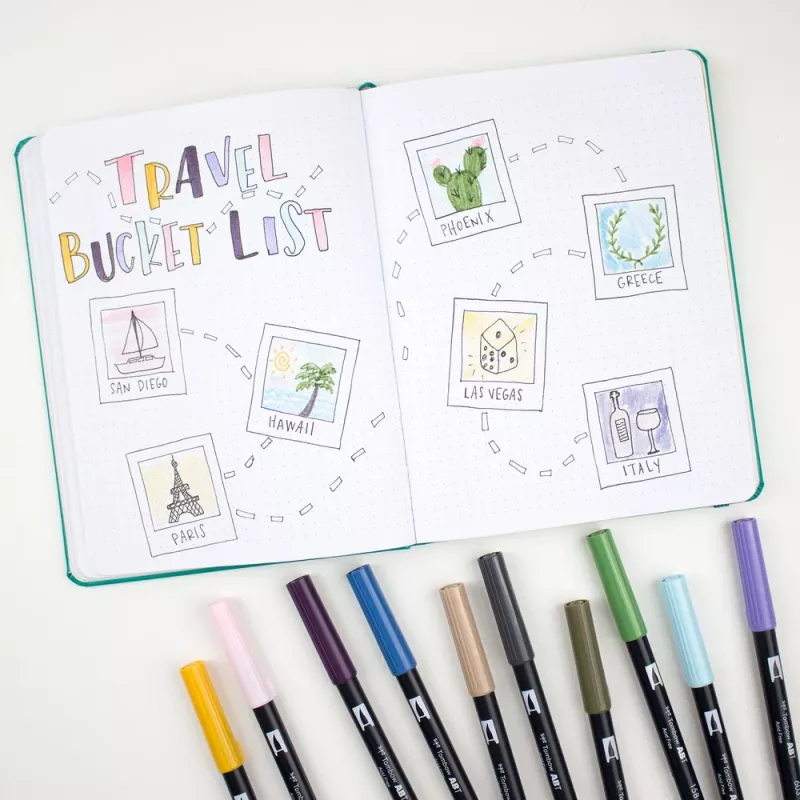 Tombow ABT-6P-4 Dual Brush Pen Set - 6 rašiklių rinkinys su smulkiu ir šepetėlio antgaliu, įvairiaspalviai, apvalūs