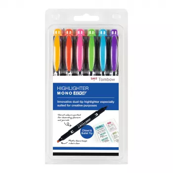 Tombow MONO Edge Highlighter Pen Set - Chisel and Bullet Tip 3,8mm 0,8mm Line Assorted (6 Pens)