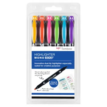 Tombow MONO Edge Highlighter Pen Set - Chisel and Bullet Tip 3,8mm 0,8mm Line Assorted (6 Pens)