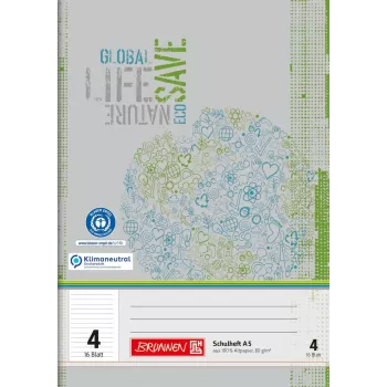 BRUNNEN Schulheft Recycling A4 Lineatur 4 Liniert Ohne Rand 16 lapų (32 puslapiai) 70 g/m² 100% perdirbtas popierius Blue Angel