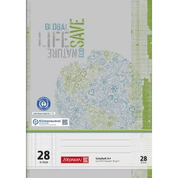Brunnen perdirbto popieriaus mokyklinis sąsiuvinis A4, Lineatur 28 (languotas), 16 lapų