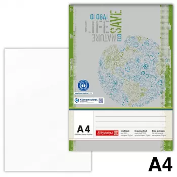 BRUNNEN Malblock Recycling DIN A4 - 100 lapų, 80 g/m², tuščias, perdirbtas popierius, sertifikuotas Mėlynuoju Angelu