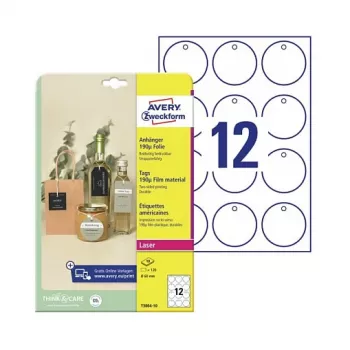 Avery Zweckform T3004-10 neprilipančios apvalios etiketės, poliesteris, baltos, 60 mm, 120 vnt.