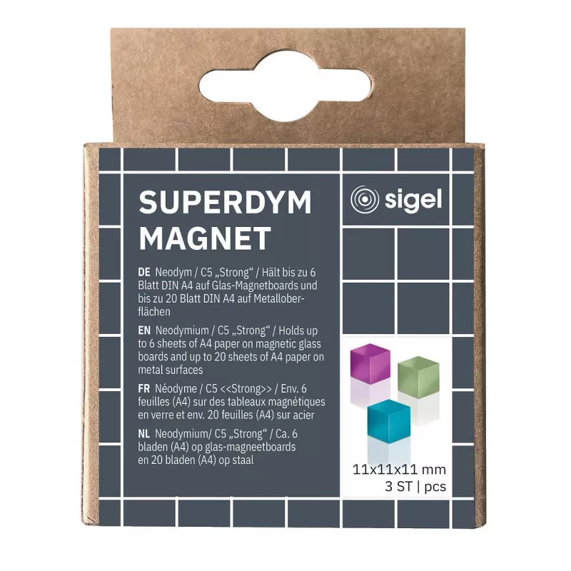 SIGEL BA727 CUBE Neodymium Magnets 11 mm, 6-Pack, Assorted Colors Pink/Blue/Green, Glossy