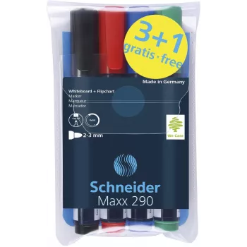 Schneider Maxx 290 Whiteboard and Flipchart Marker Assorted Colours 2,0 - 5,0 mm, Pack of 4