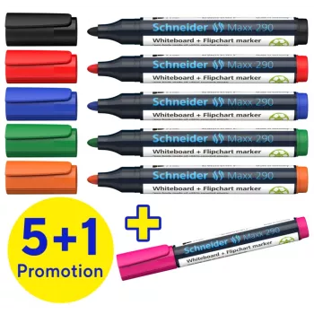 Schneider Maxx 290 Whiteboard and Flipchart Marker Set of 6 Assorted Colours 2,0 - 3,0 mm