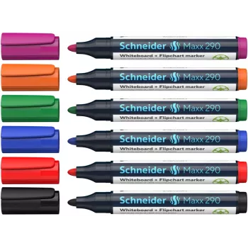 Schneider Maxx 290 Whiteboard and Flipchart Marker Set of 6 Assorted Colours 2,0 - 3,0 mm