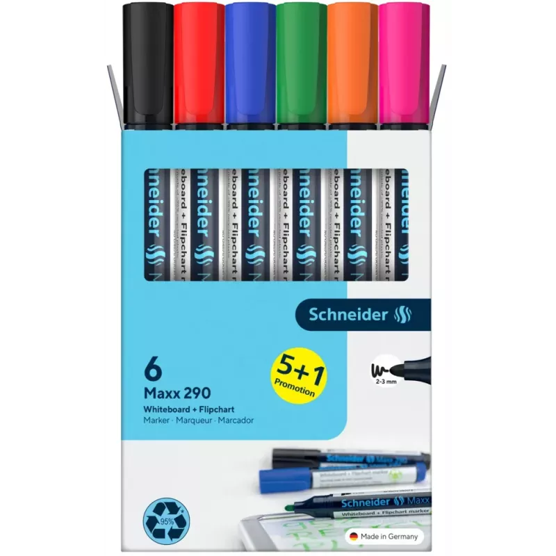 Schneider Maxx 290 Whiteboard and Flipchart Marker Set of 6 Assorted Colours 2,0 - 3,0 mm