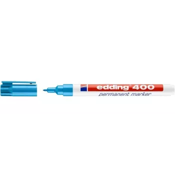EDDING 400 Permanent Marker - Light Blue - Round Nib - 1 mm - Plastic - Cardboard, Glass, Leather, Metal, Plastic, Wood