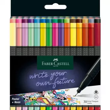 Faber-Castell 151630 Plonųjų rašiklių rinkinys – 10 spalvų, 0,4 mm plonas antgalis, trikampis korpusas, maistui saugus rašalas
