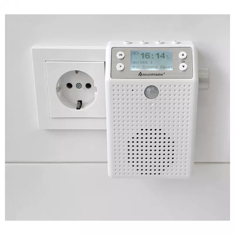 Soundmaster DAB60WE sieninis radijo imtuvas DAB+, FM, Bluetooth, USB laisvų rankų funkcija, atsparus vandens purslams, baltas