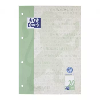 Oxford Schulblock Recycling DIN A4 bloknotas, 50 lapų, liniuotė 20, suklijuotas viršuje, tuščias, 4 skylių perforacija