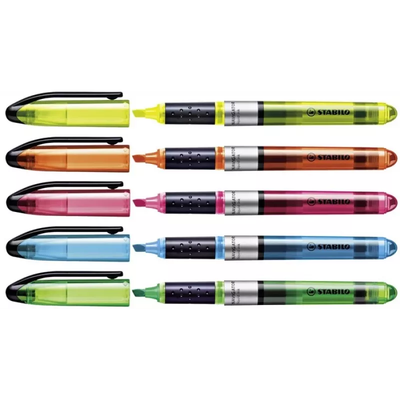 STABILO Navigator Highlighter - 10 komplektas - Mėlyna - Smailusis antgalis - 1 mm / 4 mm linijos plotis - Vandens pagrindo rašalas - Plastikas