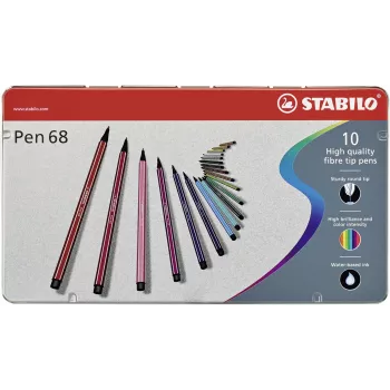 STABILO Pen 68 flomasteris - 1 mm - 10 įvairių spalvų