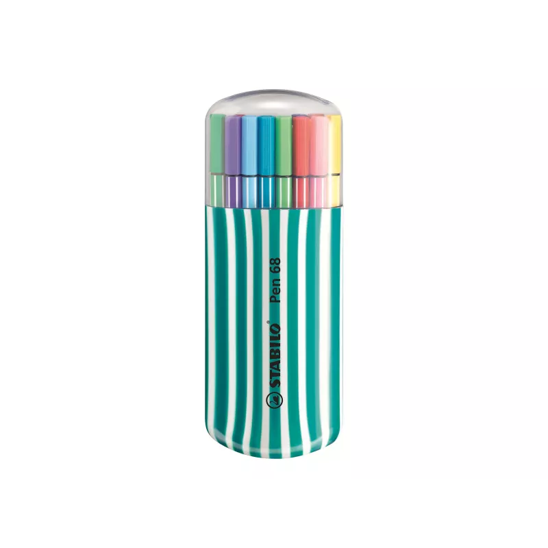 STABILO Pen 68 žymeklių rinkinys, 20 spalvų, plastikinė dėžutė, Zebrui Turkis, 1 mm linijos storis