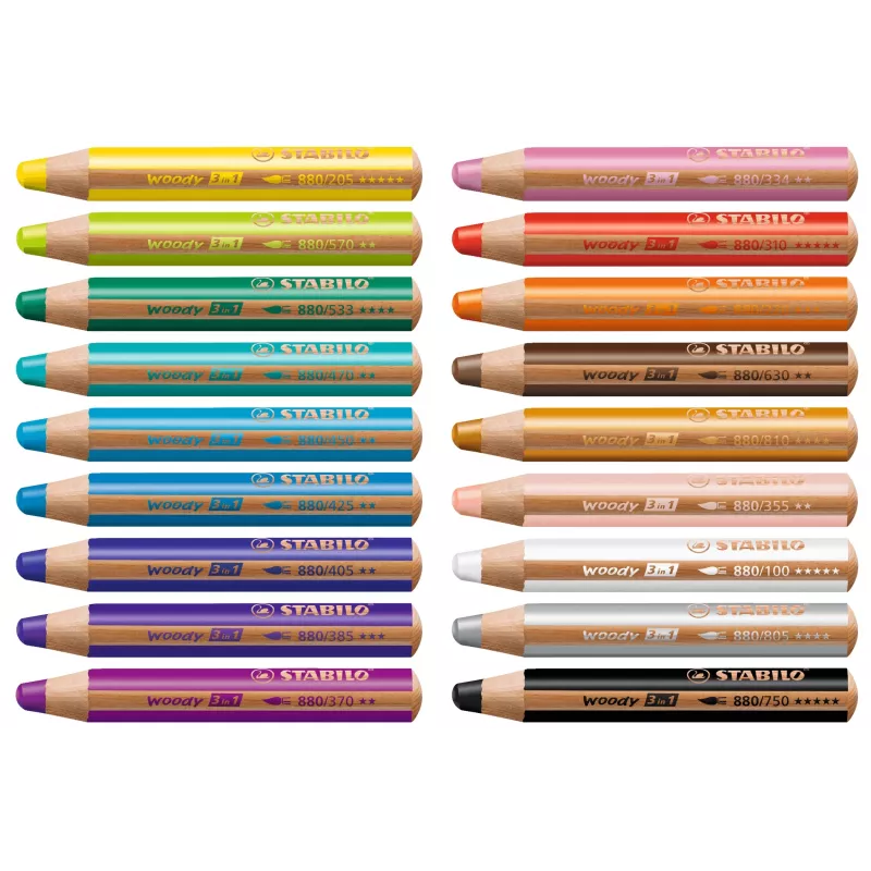 STABILO Woody 3 in 1 Multi-Talent Pencil - Soft - Assorted Colors - 18 Pieces