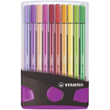 STABILO Pen 68 20 vnt. rinkinys – įvairių spalvų pluoštiniai rašikliai