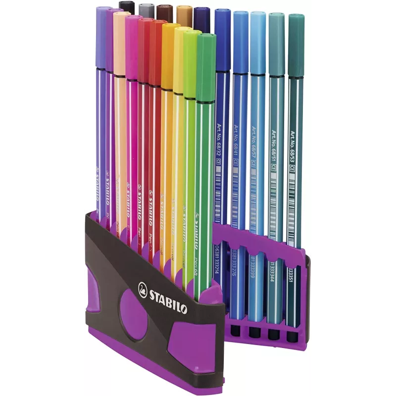 STABILO Pen 68 20 vnt. rinkinys – įvairių spalvų pluoštiniai rašikliai
