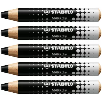 STABILO MARKdry Drywipe Marker Pencil for Whiteboards Black Pack of 5