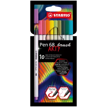 STABILO Pen 68 Brush ARTY Edition rašiklių rinkinys – 10 spalvų kartoninėje dėžutėje