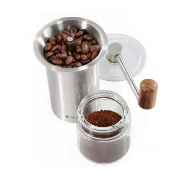 Zassenhaus Coffee Mill BARISTA nerūdijančio plieno / stiklo rankinis keraminis malūnėlis