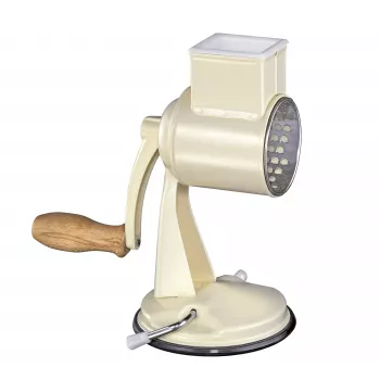 Zassenhaus Drum Grater Classic Cream - 3 būgnų rotacinė trintuvė su nerūdijančio plieno būgnais, siurbimo pagrindu, ergonomiška rankena