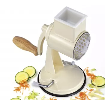 Zassenhaus Drum Grater Classic Cream - 3 būgnų rotacinė trintuvė su nerūdijančio plieno būgnais, siurbimo pagrindu, ergonomiška rankena