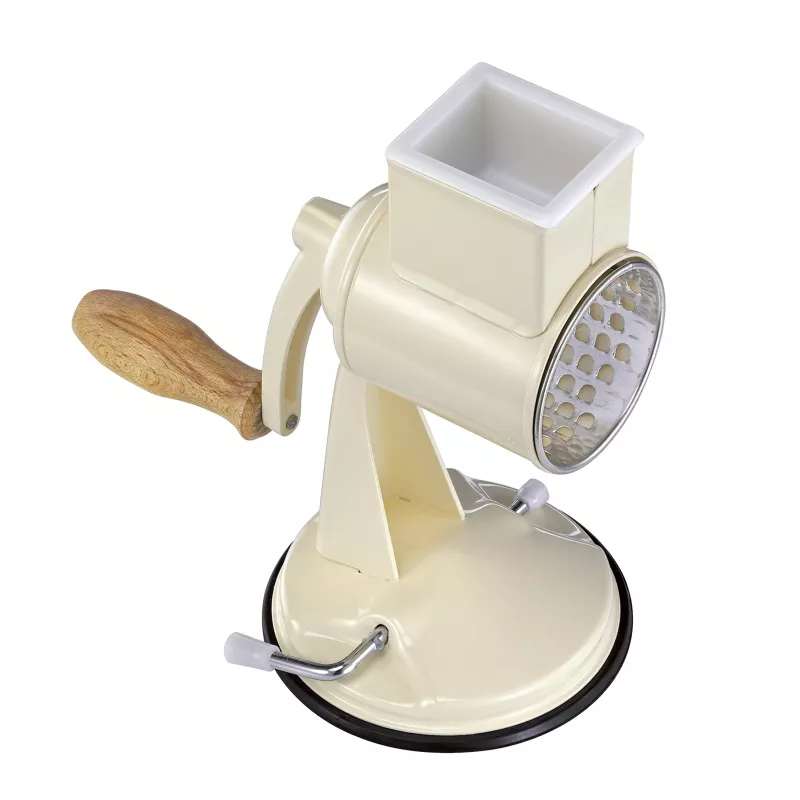 Zassenhaus Drum Grater Classic Cream - 3 būgnų rotacinė trintuvė su nerūdijančio plieno būgnais, siurbimo pagrindu, ergonomiška rankena