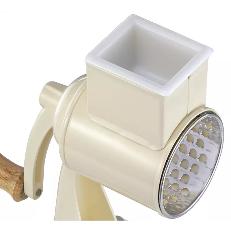 Zassenhaus Drum Grater Classic Cream - 3 būgnų rotacinė trintuvė su nerūdijančio plieno būgnais, siurbimo pagrindu, ergonomiška rankena