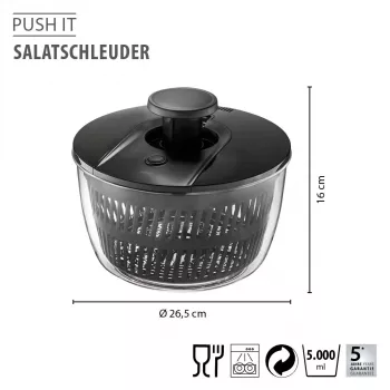 GEFU PUSH IT Salotų džiovintuvas, 24 cm, mygtukinė pompa, tinkamas plauti indaplovėje