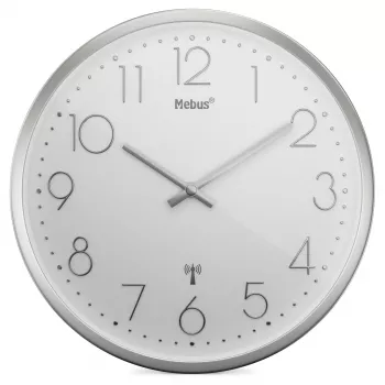 MEBUS 19776 Radijo valdomas sieninis laikrodis sidabrinis/baltas