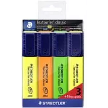 STAEDTLER Textsurfer Classic 3+1 Promopack žymeklių rinkinys, kaltinis antgalis, 1,0–5,0 mm, įvairių spalvų