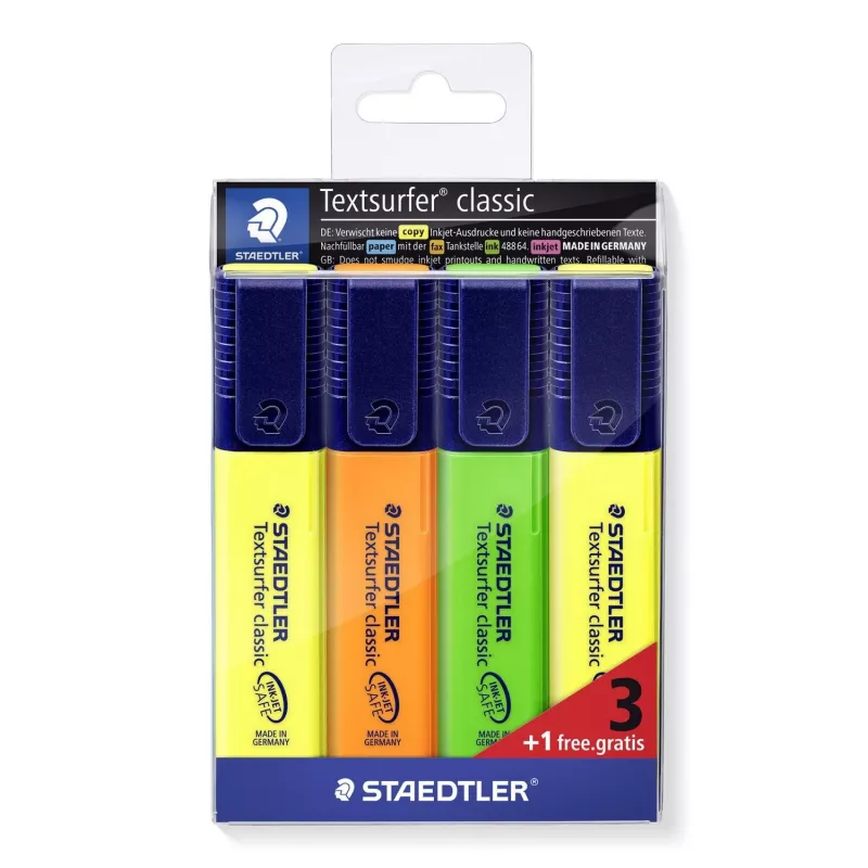 STAEDTLER Textsurfer Classic 3+1 Promopack žymeklių rinkinys, kaltinis antgalis, 1,0–5,0 mm, įvairių spalvų